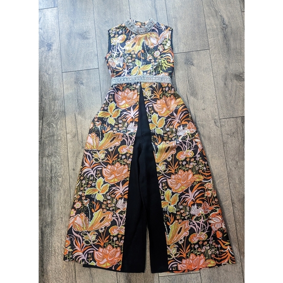 Vintage Pants - Vintage 60s 70s paisley floral groovy jumpsuit